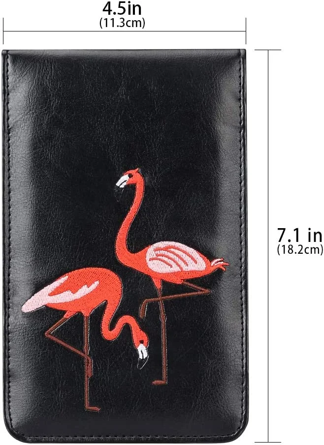 Custom Logo Black Leather Flamingo Embroidery Golf Performance Scorecard Holder Yardage Holder